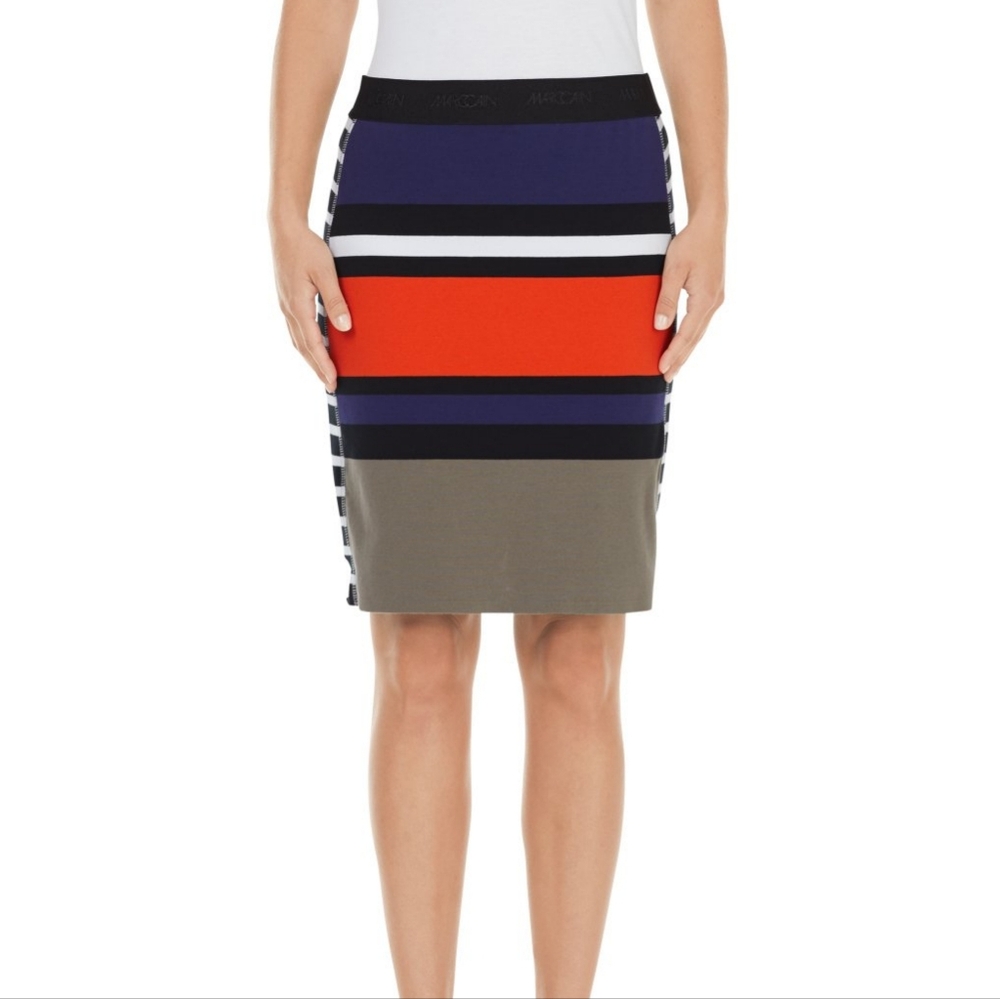 Marc Cain Striped Fine Knit Skirt Size XS Knee Length Cotton